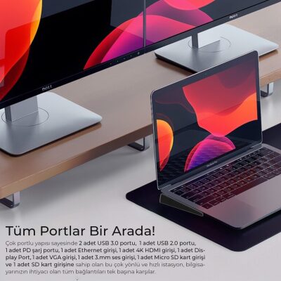 Bix Type-C HDMI VGA DP Ethernet Kart Okuyucu USB Dönüştürücü - 6