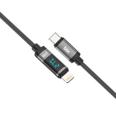 Bix Type-C to Lightning iPhone 27W Örgülü LED Dijital Ekranlı Şarj ve Data Kablosu 1 Metre - 2