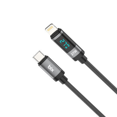 Bix Type-C to Lightning iPhone 27W Örgülü LED Dijital Ekranlı Şarj ve Data Kablosu 1 Metre - 3