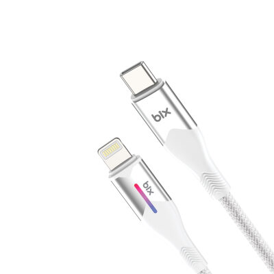 Bix Type-C to Lightning iPhone 27W Örgülü LED Işıklı Şarj ve Data Kablosu 1 Metre Beyaz - 2
