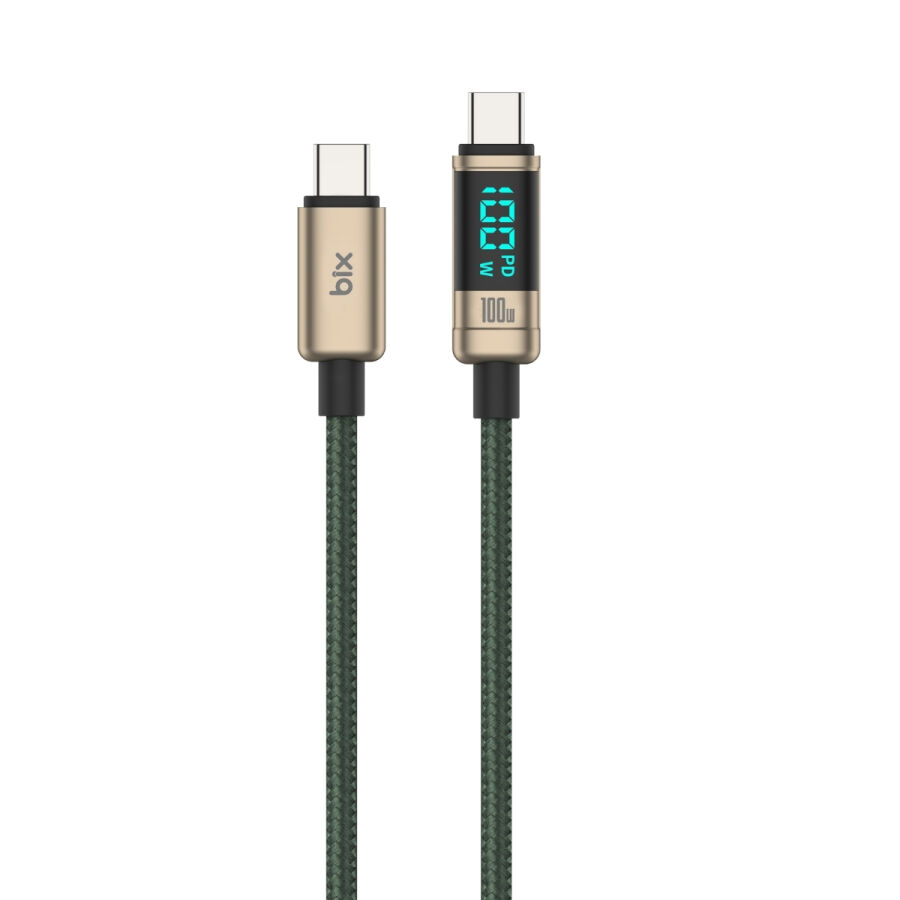 Bix Type-C to Type-C 100W 480Mbps E-Marker Çipli LED Dijital Ekranlı Şarj ve Data Kablosu 1 Metre Bronz - 1