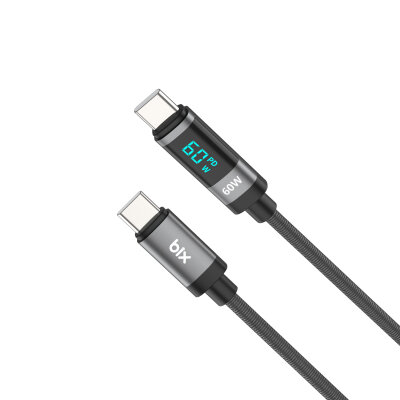 Bix Type-C to Type-C 60W Örgülü LED Dijital Ekranlı Şarj ve Data Kablosu 1 Metre - 2