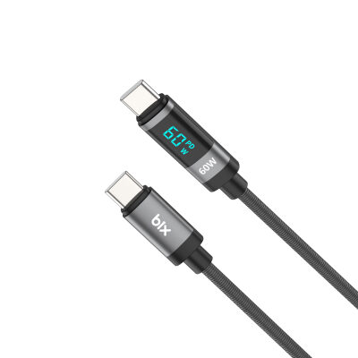 Bix Type-C to Type-C 60W Örgülü LED Dijital Ekranlı Şarj ve Data Kablosu 1 Metre - 2