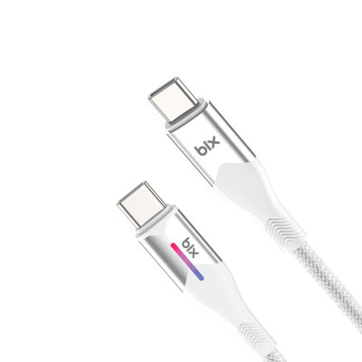 Bix Type-C to Type-C 60W Örgülü LED Işıklı Şarj ve Data Kablosu 1 Metre Beyaz - 2
