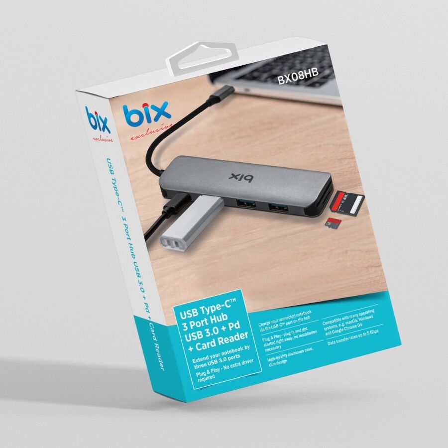 Bix Type-C USB 3.0 PD Kart Okuyucu 3 Portlu Çoklayıcı Hub - 7