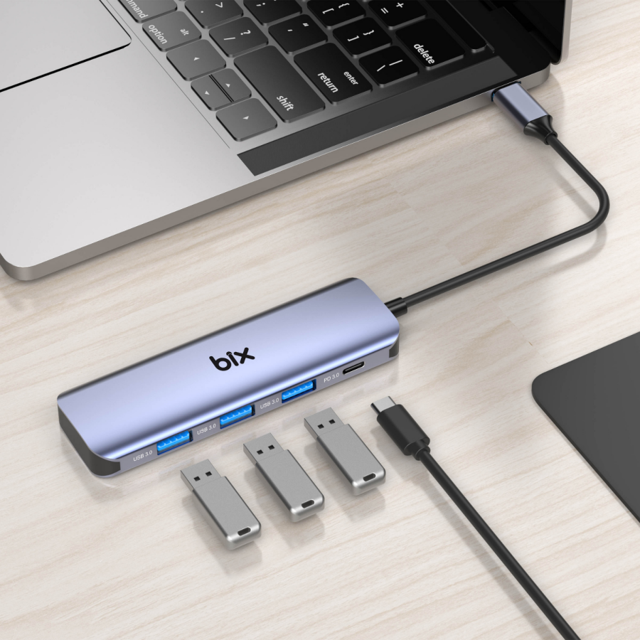 Bix Type-C USB 3.0 PD Kart Okuyucu 3 Portlu Çoklayıcı Hub - 6