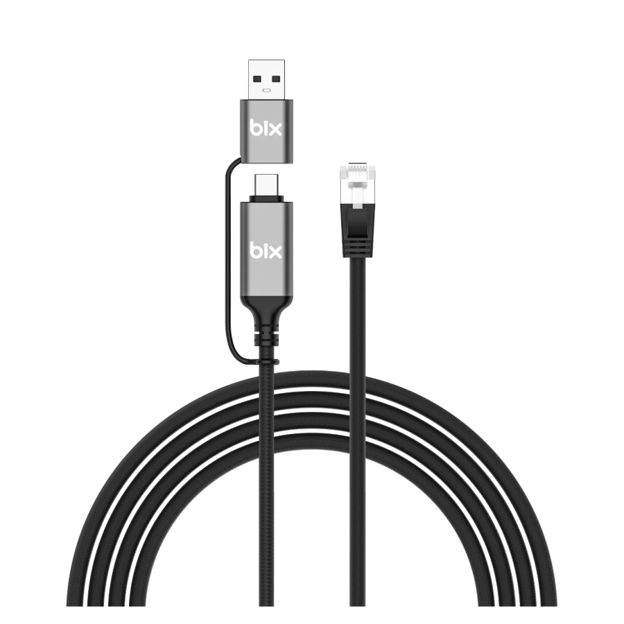 Bix Type-C & USB-A to RJ45 Ethernet Dönüştürücü 1000Mbps Gigabit Thunderbolt 5 CAT6 Kablo 1.5 Metre - 1