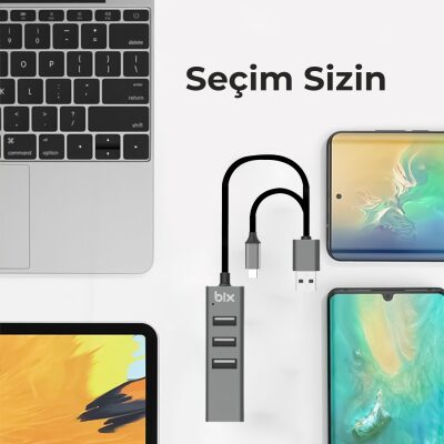 Bix Type-C USB Ethernet 3 Portlu Çoklayıcı Hub - 3