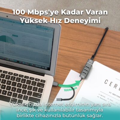 Bix Type-C USB Ethernet 3 Portlu Çoklayıcı Hub - 2