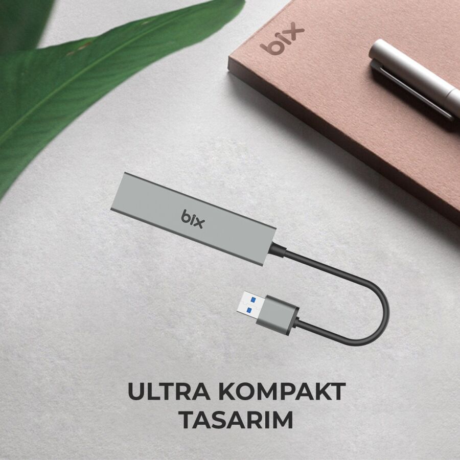 Bix USB 3.0 Gigabit Ethernet 3 Portlu Çoklayıcı Hub - 5