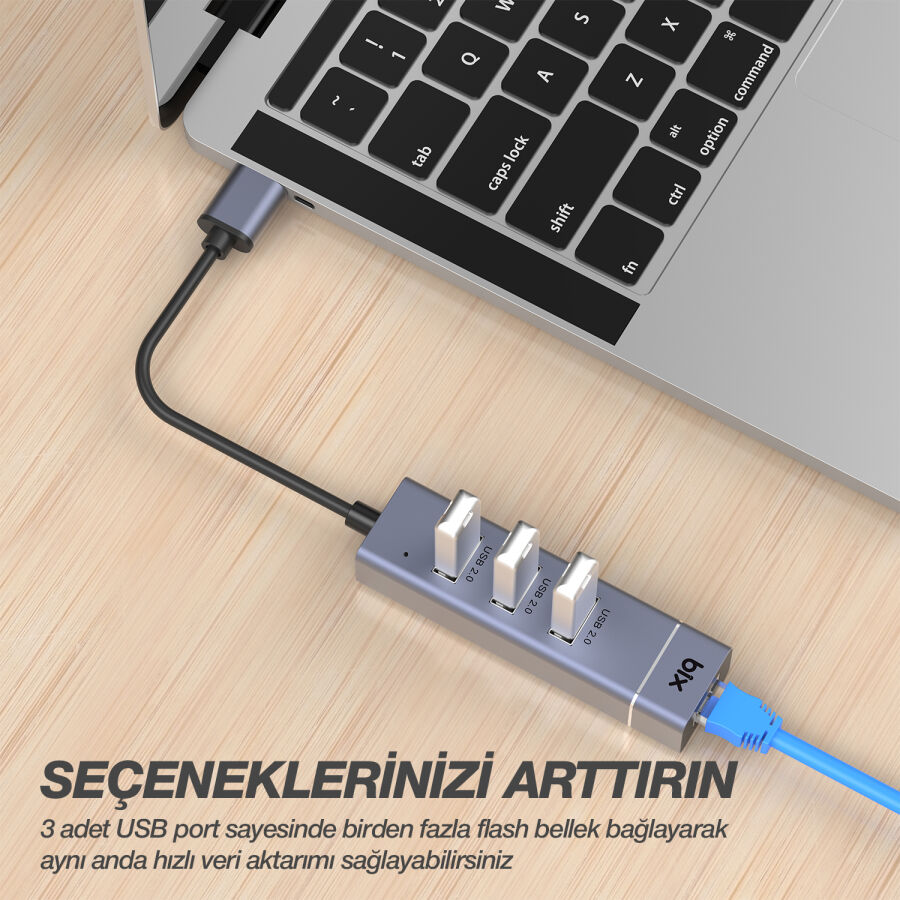 Bix USB Ethernet Dönüştürücü 3 Portlu USB Hub - 5