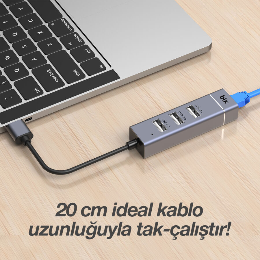 Bix USB Ethernet Dönüştürücü 3 Portlu USB Hub - 7