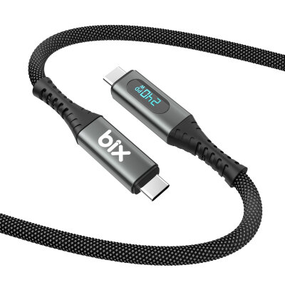 Bix USB4 Thunderbolt 4/3 Uyumlu PD 240W 40Gbps 8K 60Hz Ultra HD Dijital Ekran Göstergeli Şarj, Data ve Görüntü Kablosu 1 Metre - 1