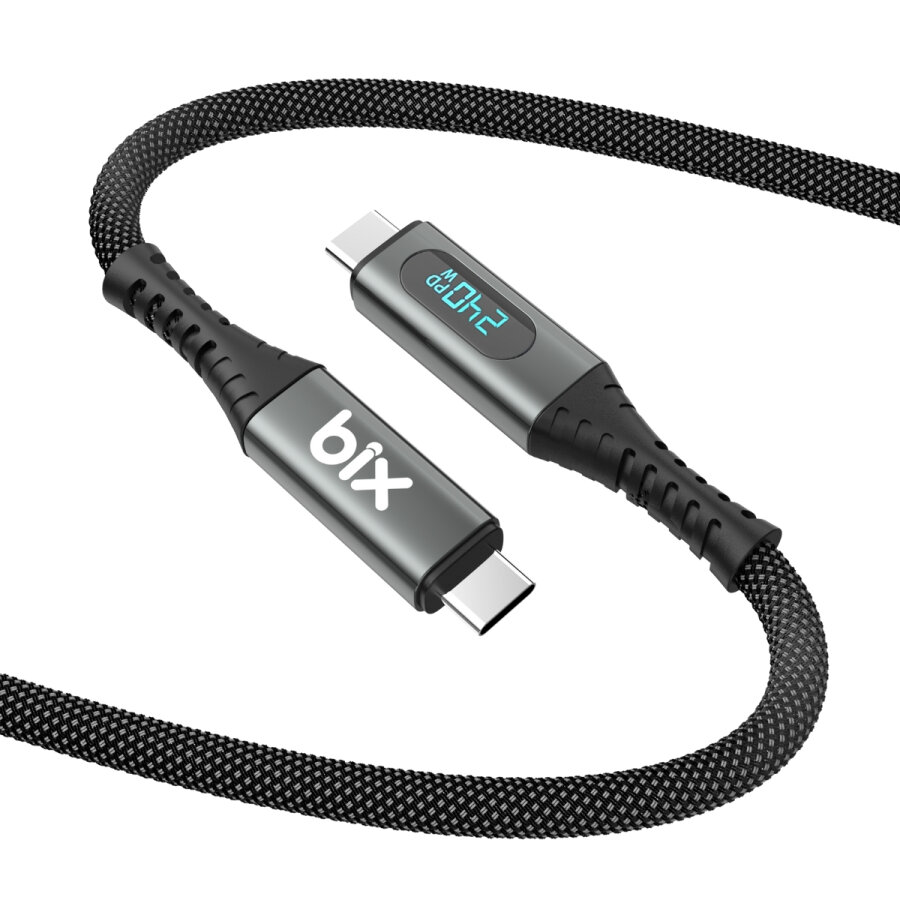 Bix USB4 Thunderbolt 4/3 Uyumlu PD 240W 40Gbps 8K 60Hz Ultra HD Dijital Ekran Göstergeli Şarj, Data ve Görüntü Kablosu 1 Metre - 1