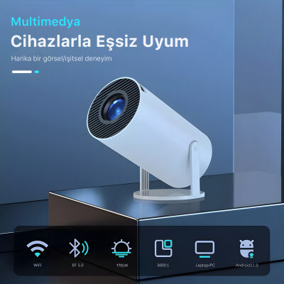 Bix Vega Android Projeksiyon Cihazı HD 1280×720 4K Desteği 170 ANSI Lümen Wifi Bluetooth Mini Akıllı Projektör - 6
