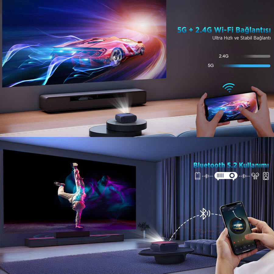 Bix Vega III Android Projeksiyon Cihazı Full HD 1920x1080 4K Desteği 400 ANSI Lümen Wifi Bluetooth Akıllı Projektör - 6