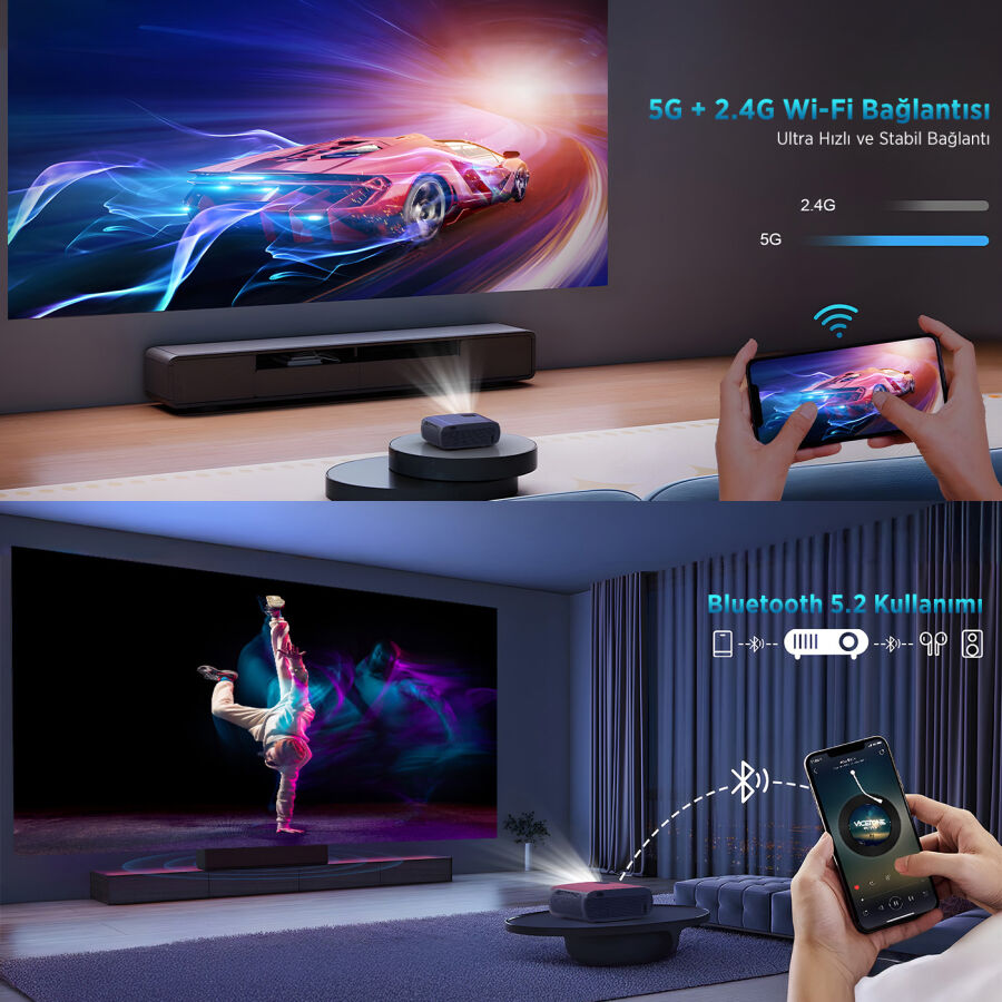 Bix Vega III Android Projeksiyon Cihazı Full HD 1920x1080 4K Desteği 400 ANSI Lümen Wifi Bluetooth Akıllı Projektör - 6