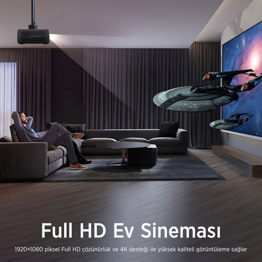 Bix Vega III Android Projeksiyon Cihazı Full HD 1920x1080 4K Desteği 400 ANSI Lümen Wifi Bluetooth Akıllı Projektör - 7