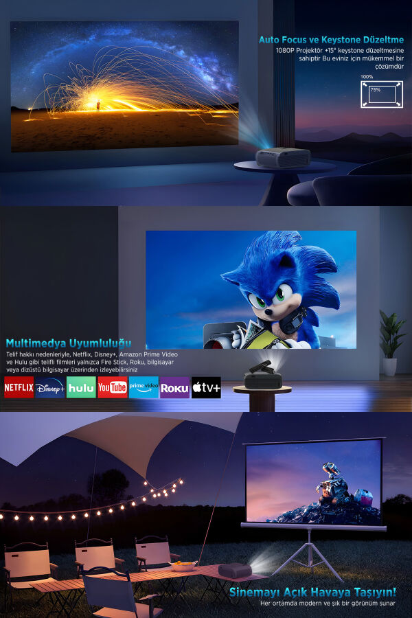 Bix Vega III Android Projeksiyon Cihazı Full HD 1920x1080 4K Desteği 400 ANSI Lümen Wifi Bluetooth Akıllı Projektör - 8