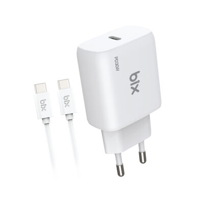 BXUC30TA 30W Type-C PD 3.0 Hızlı Şarj Adaptörü ve 1 Metre 3A Type-C Şarj Kablosu Beyaz - 1