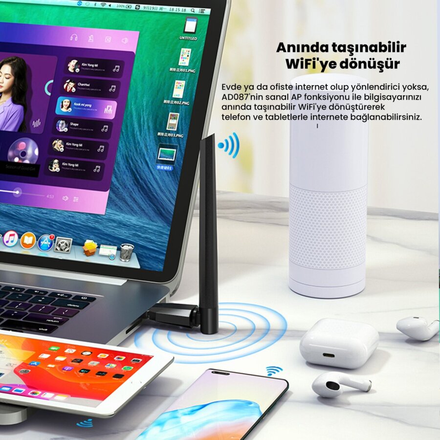 DM AD087 Bluetooth 5.0 Adaptör 600Mbps Dual Band WiFi Alıcı-Verici Access Point Kablosuz Ağ Adaptörü - 6