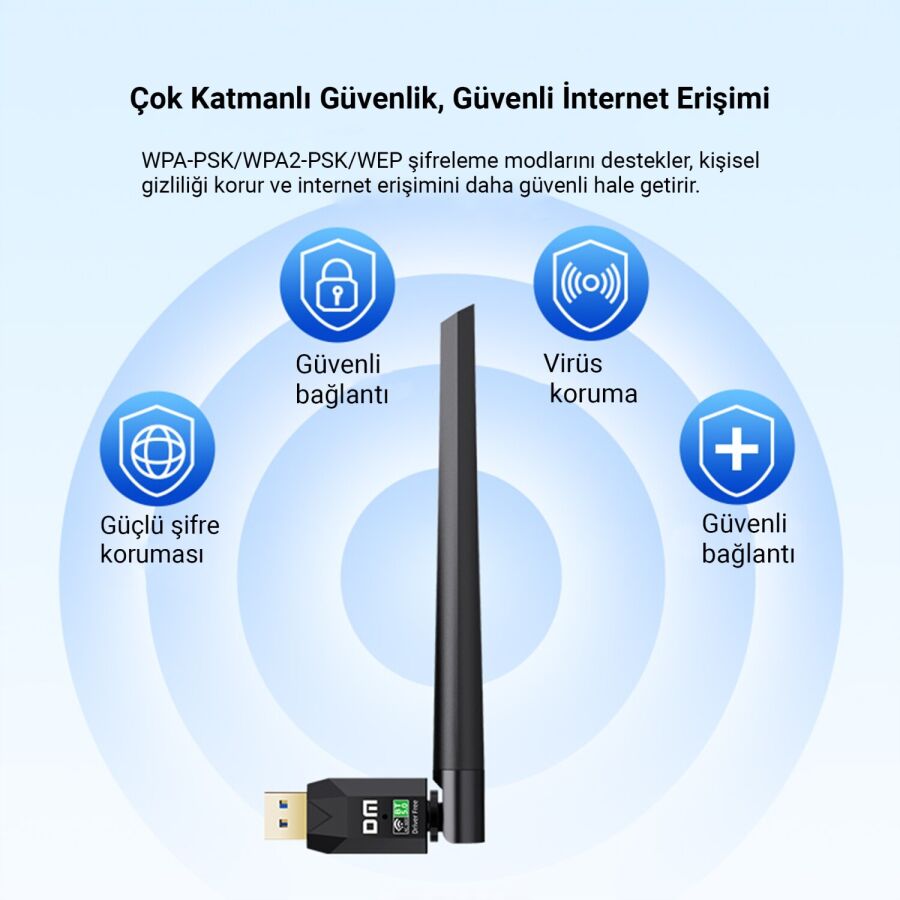 DM AD087 Bluetooth 5.0 Adaptör 600Mbps Dual Band WiFi Alıcı-Verici Access Point Kablosuz Ağ Adaptörü - 4