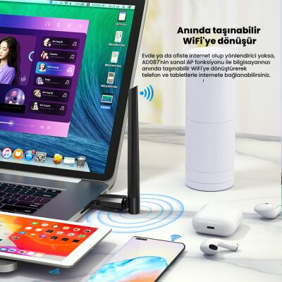 DM AD087 Bluetooth 5.0 Adaptör 600Mbps Dual Band WiFi Alıcı-Verici Access Point Kablosuz Ağ Adaptörü - 6