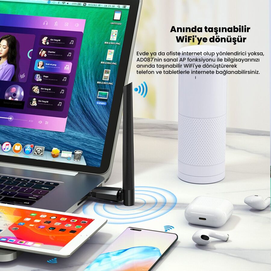 DM AD087 Bluetooth 5.0 Adaptör 600Mbps Dual Band WiFi Alıcı-Verici Access Point Kablosuz Ağ Adaptörü - 6