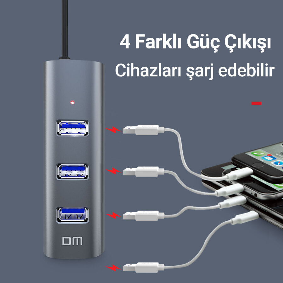 DM CHB010 Type-C to USB 3.0 4 Portlu Alüminyum Hub Çoklayıcı - 2
