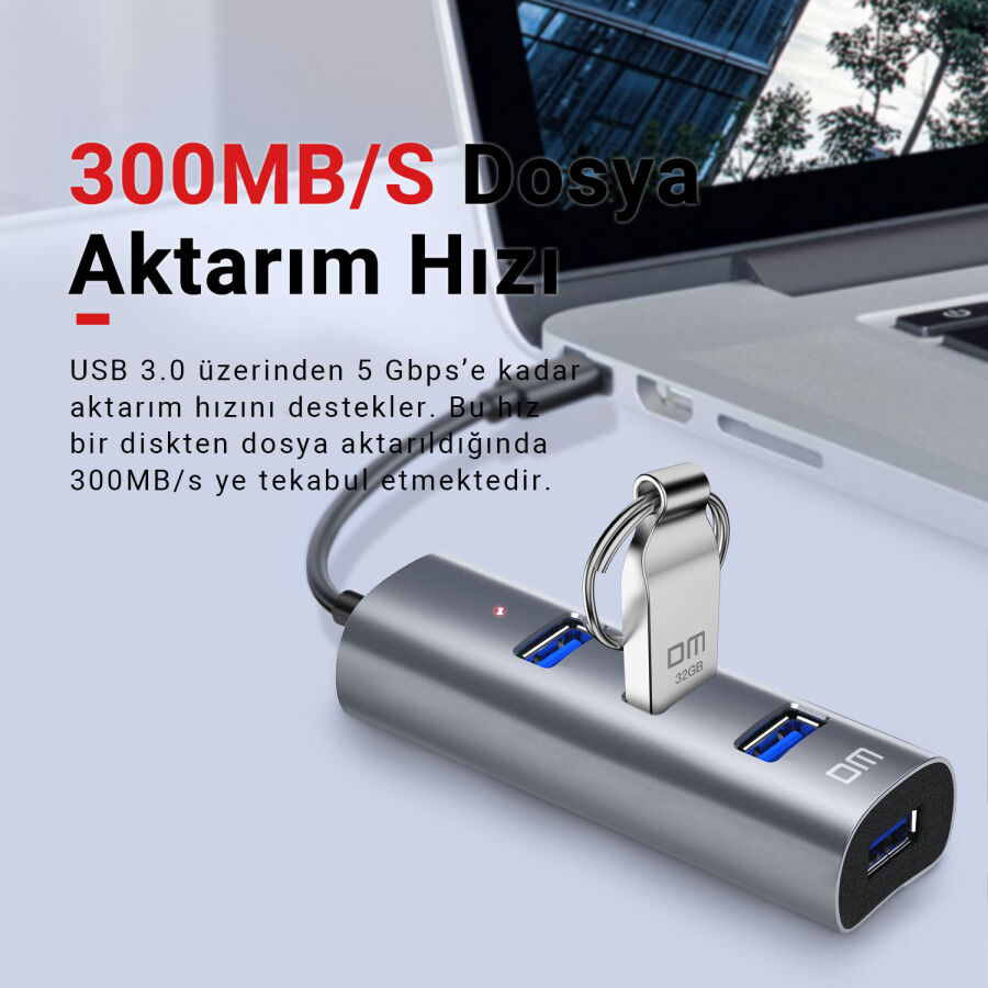 DM CHB010 Type-C to USB 3.0 4 Portlu Alüminyum Hub Çoklayıcı - 5