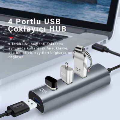 DM CHB010 Type-C to USB 3.0 4 Portlu Alüminyum Hub Çoklayıcı - 3
