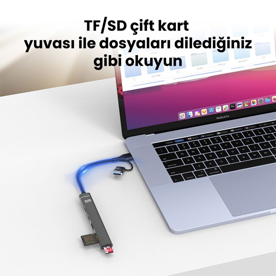 DM CHB025 USB-A ve Type-C Girişli 2*Type-C 1*USB-A SD Micro SD TF Kart Okuyucu Çoklayıcı Dönüştürücü - 3