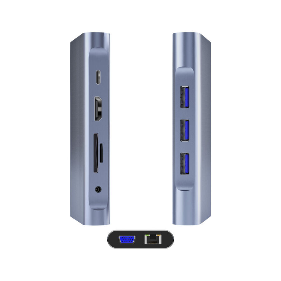 DM CHB055 Type-C to HDMI VGA RJ45 Ethernet 3*USB 3.0 Aux PD TF SD Kart Okuyucu Dönüştürücü - 5