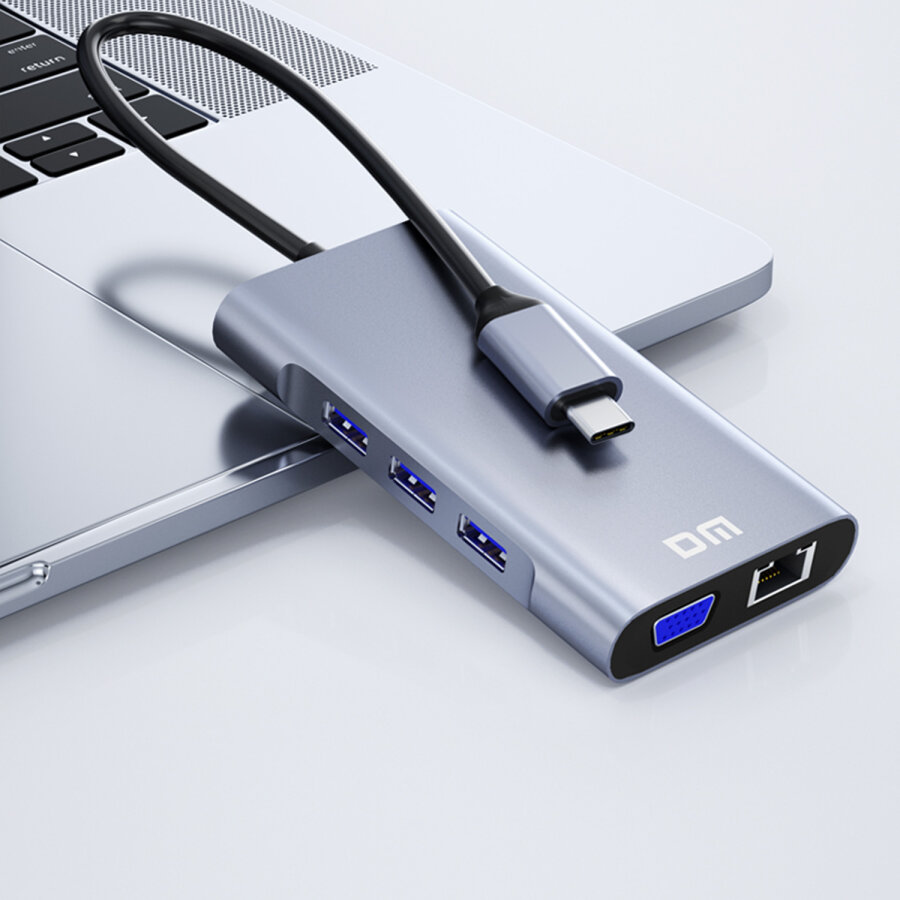 DM CHB055 Type-C to HDMI VGA RJ45 Ethernet 3*USB 3.0 Aux PD TF SD Kart Okuyucu Dönüştürücü - 3