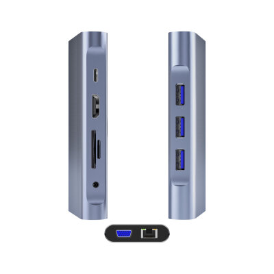 DM CHB055 Type-C to HDMI VGA RJ45 Ethernet 3*USB 3.0 Aux PD TF SD Kart Okuyucu Dönüştürücü - 5