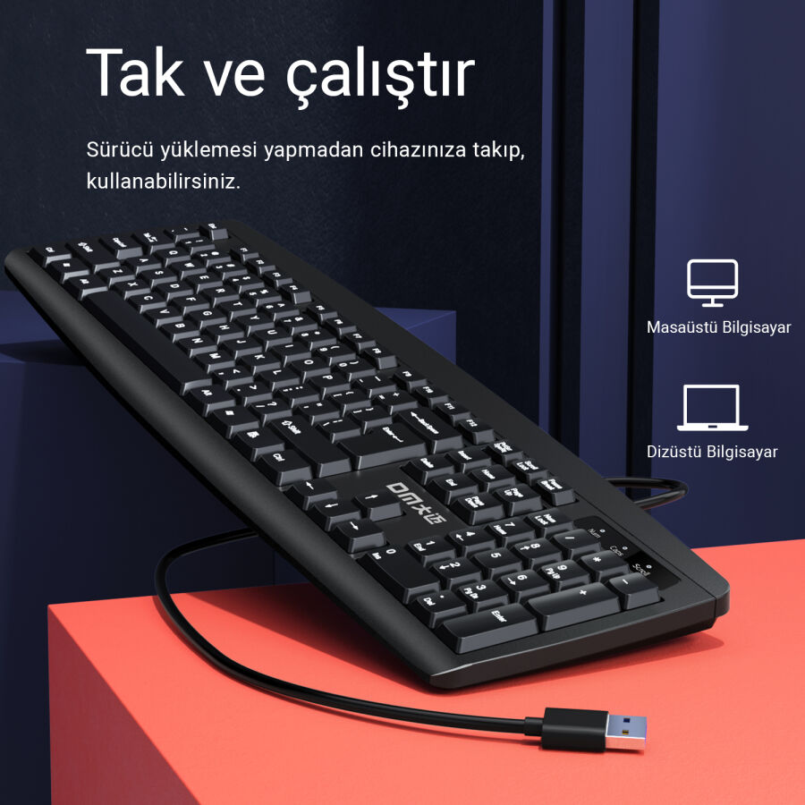 DM K10 Siyah Kablolu İngilizce Q Klavye - 2