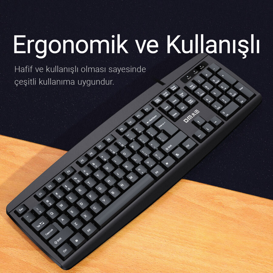 DM K10 Siyah Kablolu İngilizce Q Klavye - 3