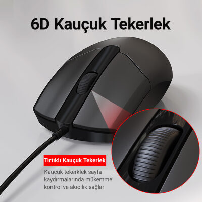 DM K11 USB Kablolu İngilizce Q Klavye ve Mouse Seti - 5