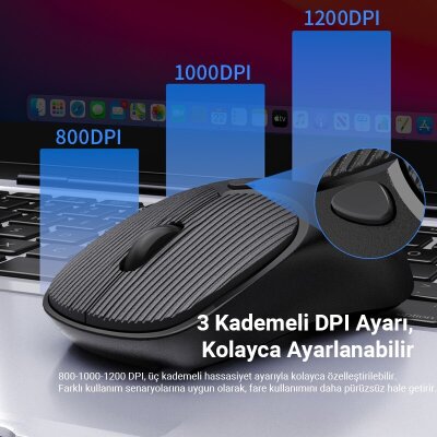 DM K17 Dual Mode Bluetooth ve 2.4GHz Kablosuz 1200DPI Ergonomik Optik Mouse - 5