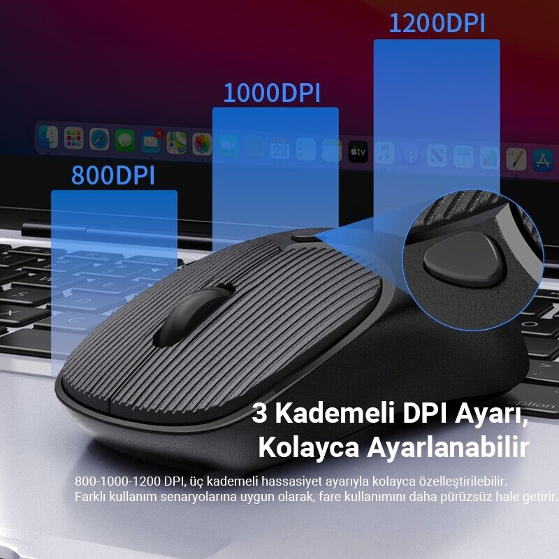 DM K17 Dual Mode Bluetooth ve 2.4GHz Kablosuz 1200DPI Ergonomik Optik Mouse - 5