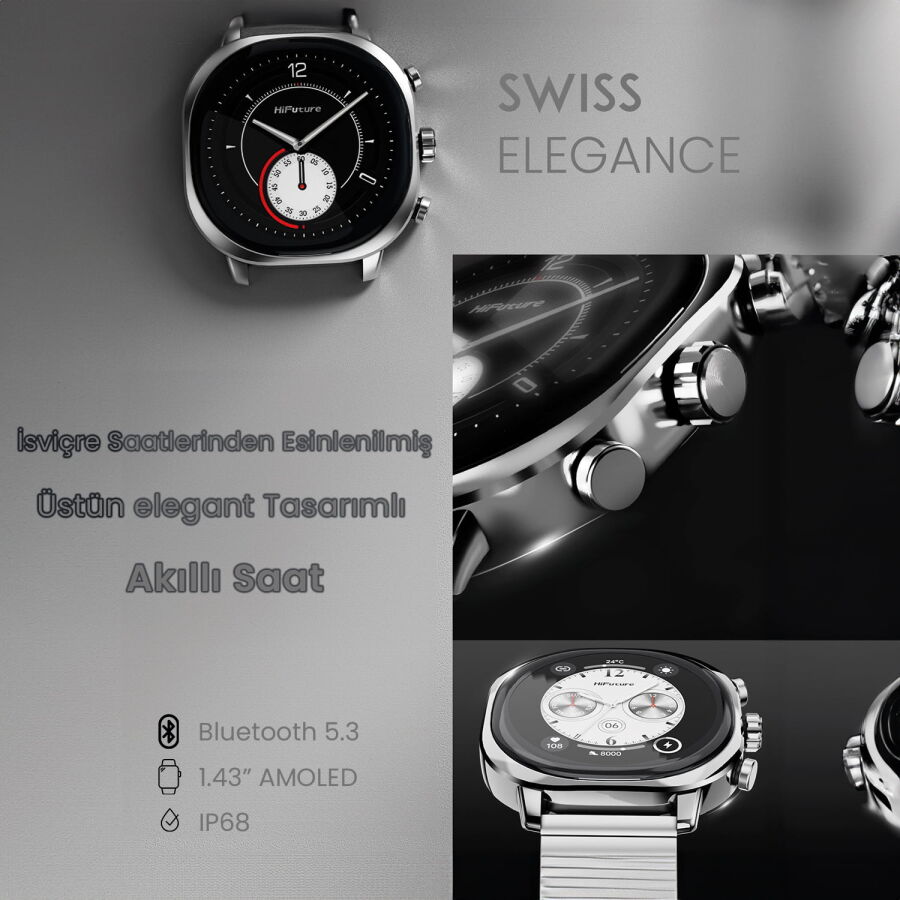 HiFuture AIX Akıllı Saat Nabız ve Kan Oksijen Takipli Spor Modlu IP68 Su Geçirmez Gümüş - 5