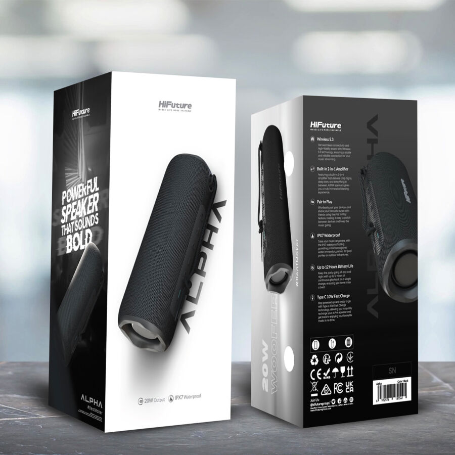 HiFuture Alpha Bluetooth 5.3 IPX7 Su Geçirmez15W Taşınabilir Kablosuz Hoparlör Siyah - 9