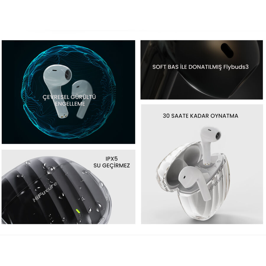HiFuture FlyBuds 3 Bluetooth 5.3 TWS Kablosuz ENC Kulakiçi Kulaklık Mavi - 9