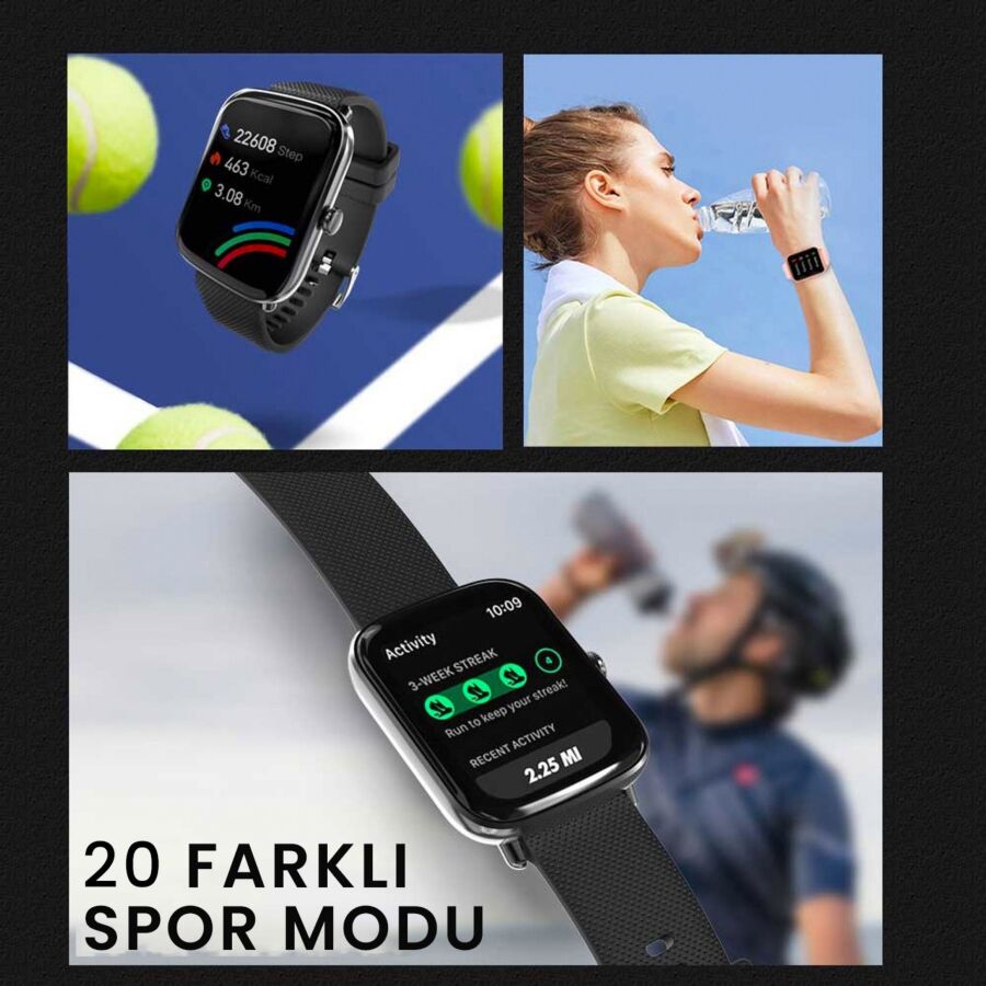 HiFuture FutureFit Zone 43mm IP68 Suya Dayanıklı Nabız Ölçer Akıllı Saat Gri - 9