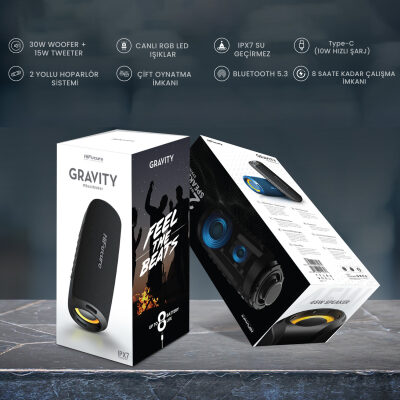HiFuture Gravity RGB BT 5.3 45W IPX7 Taşınabilir Stereo Bluetooth Hoparlör Siyah - 12