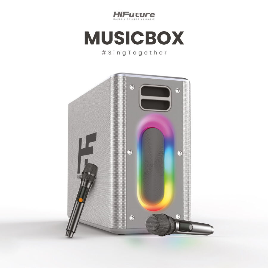 HiFuture MusicBox 2 Mikrofonlu TWS Karaoke Kablosuz 100W Hoparlör RGB Aydınlatmalı Gümüş - 2