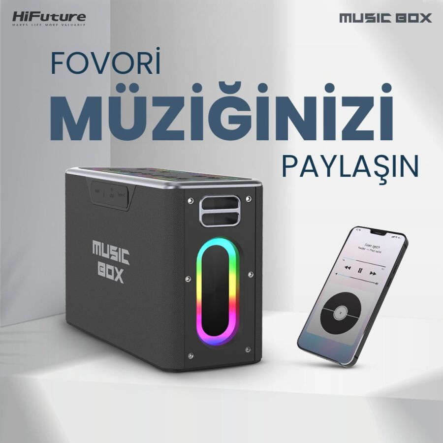 HiFuture MusicBox 2 Mikrofonlu TWS Karaoke Kablosuz 100W Hoparlör RGB Aydınlatmalı Gümüş - 6