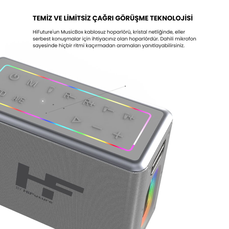 HiFuture MusicBox 2 Mikrofonlu TWS Karaoke Kablosuz 100W Hoparlör RGB Aydınlatmalı Gümüş - 10