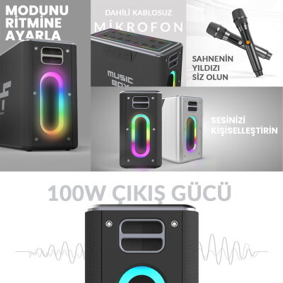 HiFuture MusicBox 2 Mikrofonlu TWS Karaoke Kablosuz 100W Hoparlör RGB Aydınlatmalı Gümüş - 11