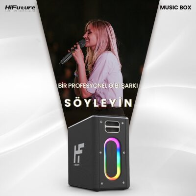 HiFuture MusicBox 2 Mikrofonlu TWS Karaoke Kablosuz 100W Hoparlör RGB Aydınlatmalı Siyah - 4